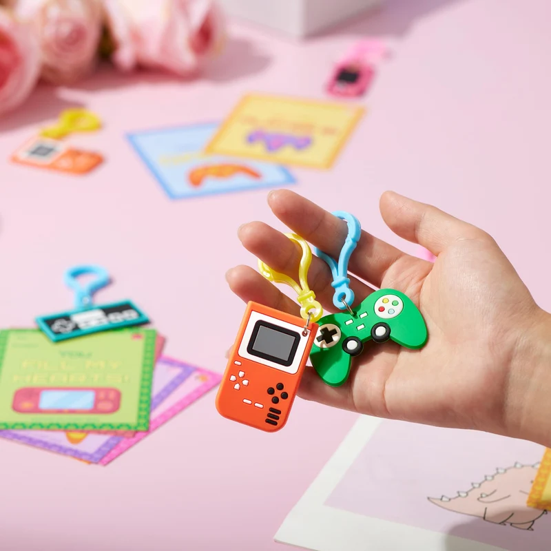 JOYIN 28 Pcs Video Game Keychains, Multi Colored Keychains & Cards with 7 Designs - Valentines Day Gift