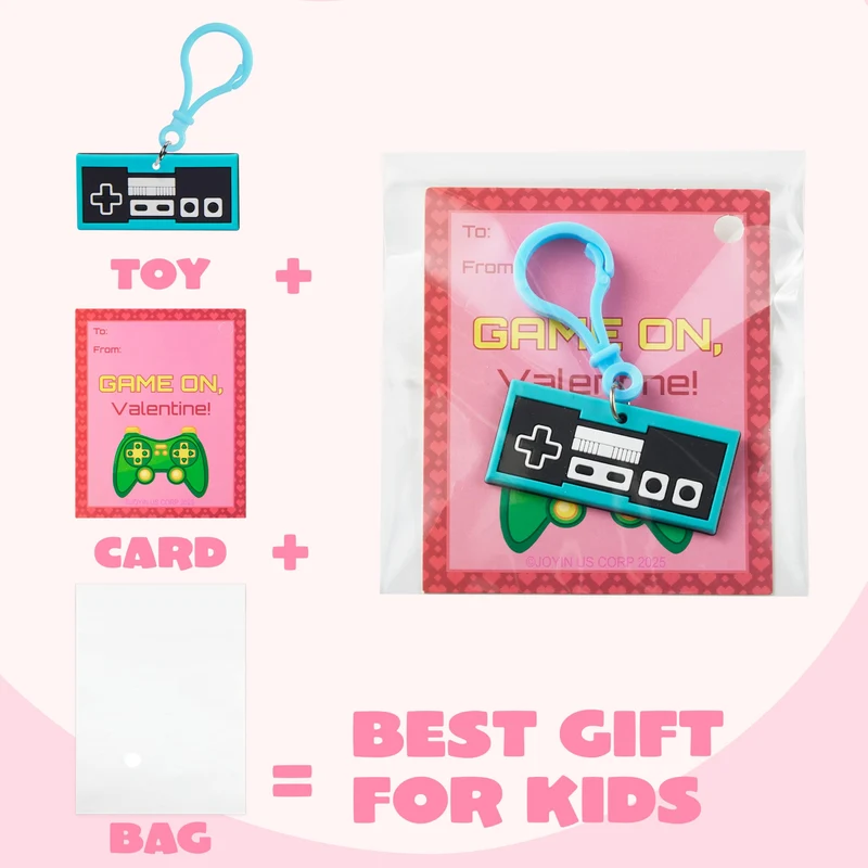 JOYIN 28 Pcs Video Game Keychains, Multi Colored Keychains & Cards with 7 Designs - Valentines Day Gift