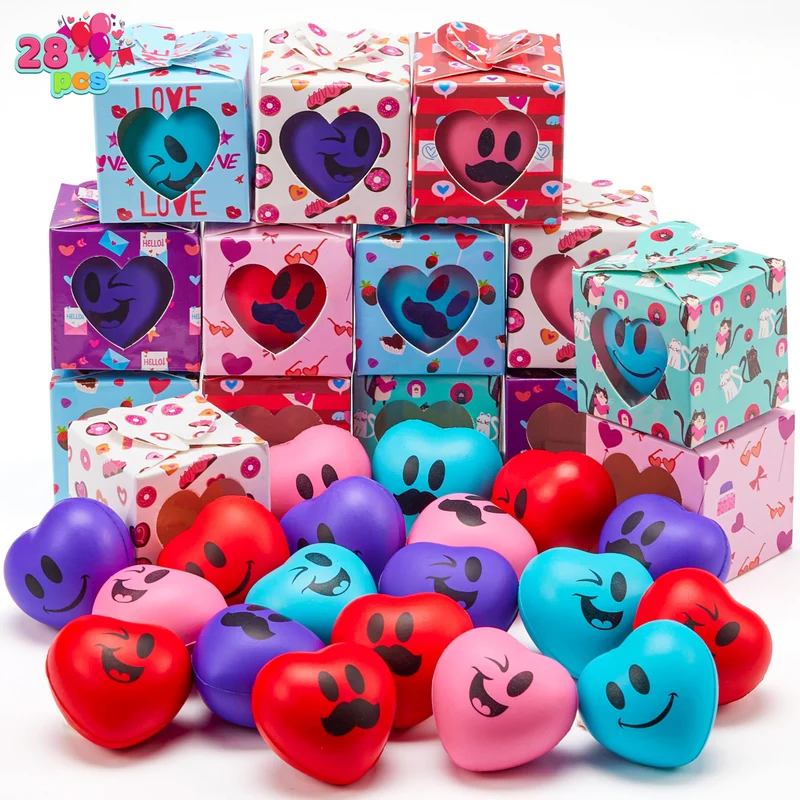 JOYIN 28 Pcs Valentine Heart Stress Balls with Boxes