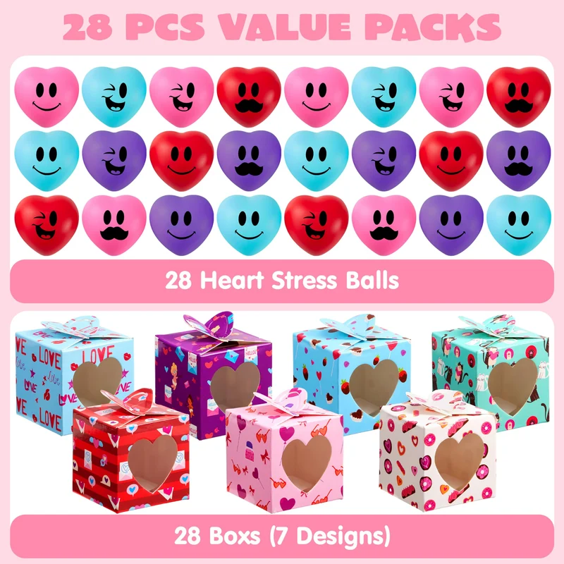 JOYIN 28 Pcs Valentine Heart Stress Balls with Boxes