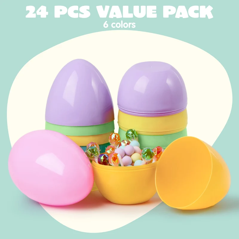 24Pcs Large Pastel Easter Eggs, 6 Inches Plastic Jumbo Eggs Fillable