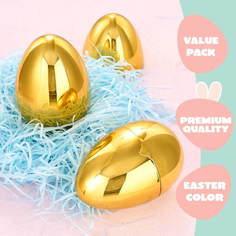 24Pcs Large Plastic Golden Easter Eggs, 6 Inches Jumbo Eggs Fillable