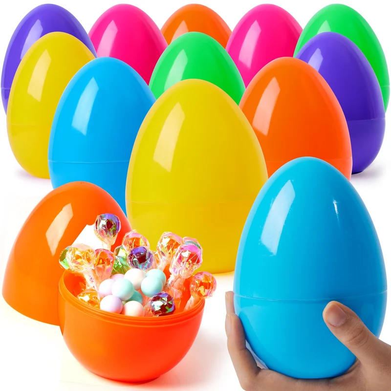 24 Pcs Large Plastic Easter Eggs, 6 Inches Colorful Jumbo Eggs Fillable