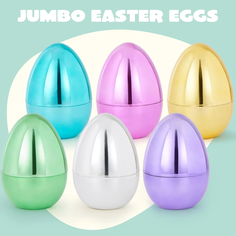 12Pcs Large Metallic Easter Eggs, 6 Inches Colorful Jumbo Eggs Fillable