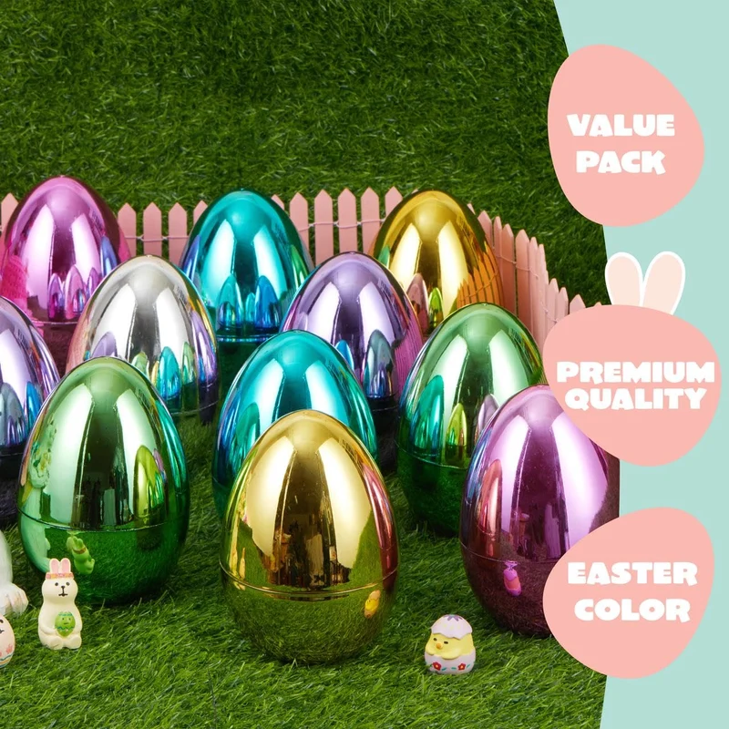 12Pcs Large Metallic Easter Eggs, 6 Inches Colorful Jumbo Eggs Fillable