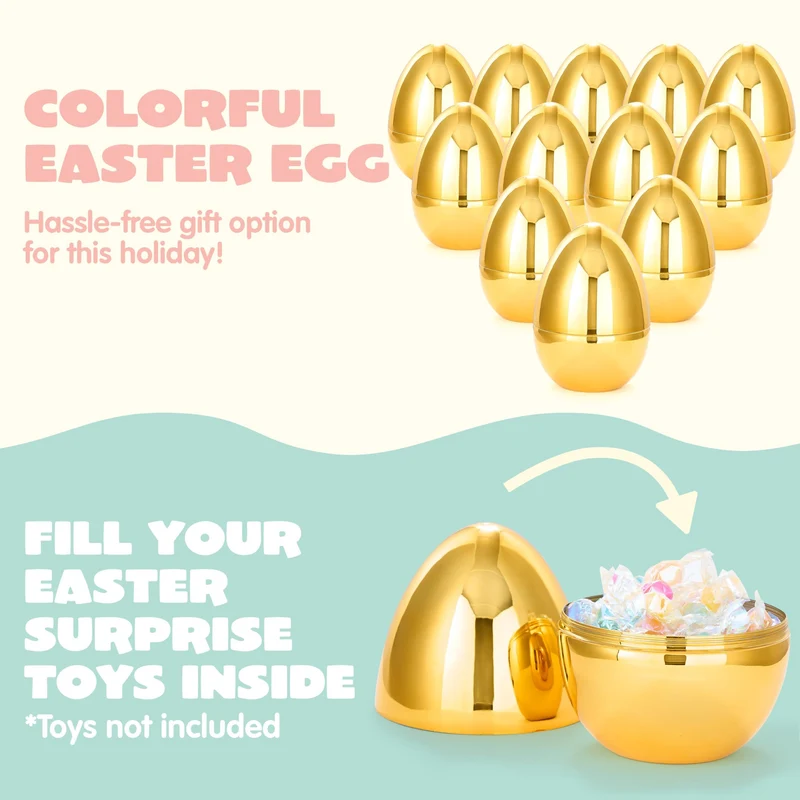 12Pcs Large Gold Easter Eggs, 6 Inches Metallic Jumbo Eggs Fillable