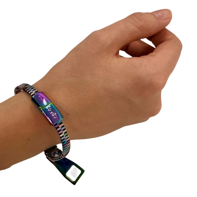 Unisex Oil Slick Metal Zipper Bracelet