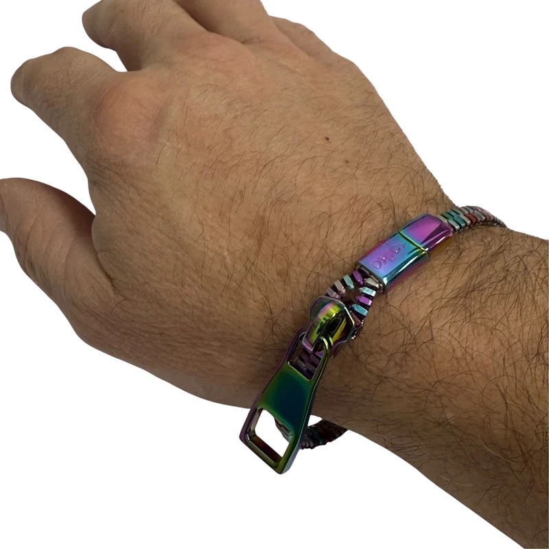 Unisex Oil Slick Metal Zipper Bracelet