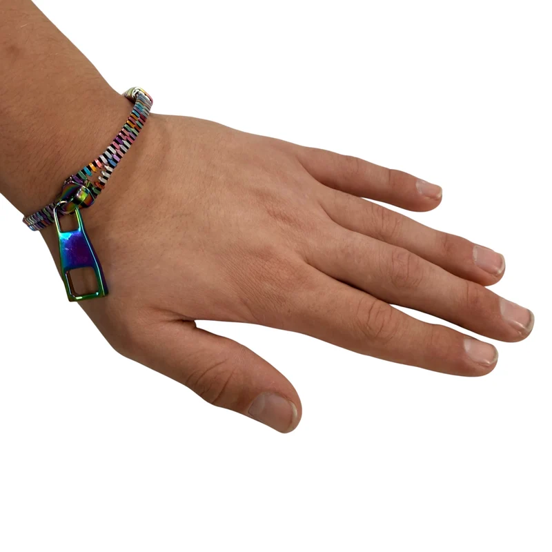 Unisex Oil Slick Metal Zipper Bracelet