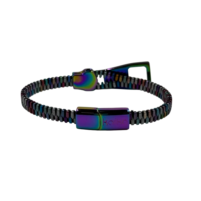 Unisex Oil Slick Metal Zipper Bracelet