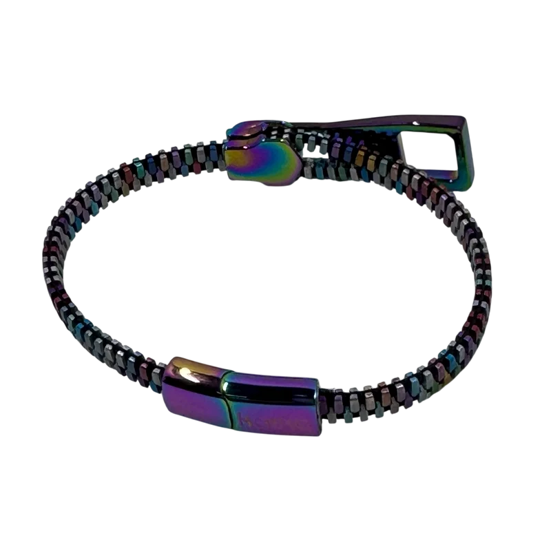 Unisex Oil Slick Metal Zipper Bracelet
