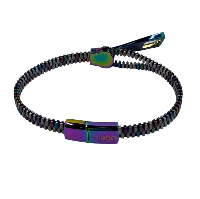 Unisex Oil Slick Metal Zipper Bracelet