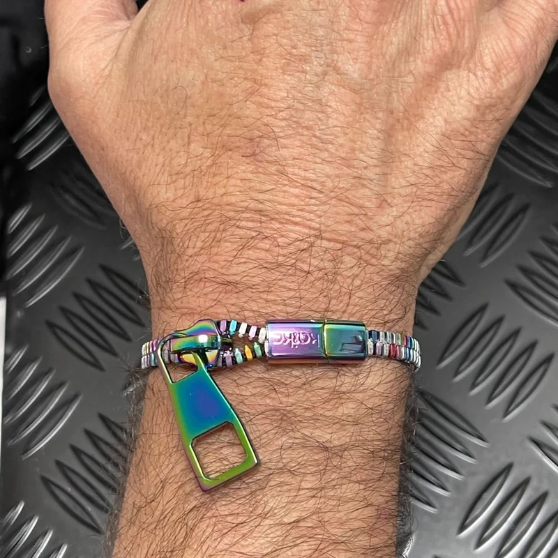 Unisex Oil Slick Metal Zipper Bracelet