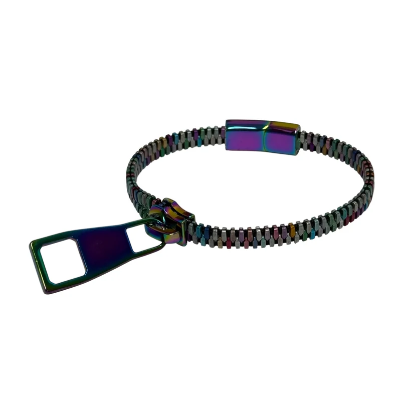 Unisex Oil Slick Metal Zipper Bracelet