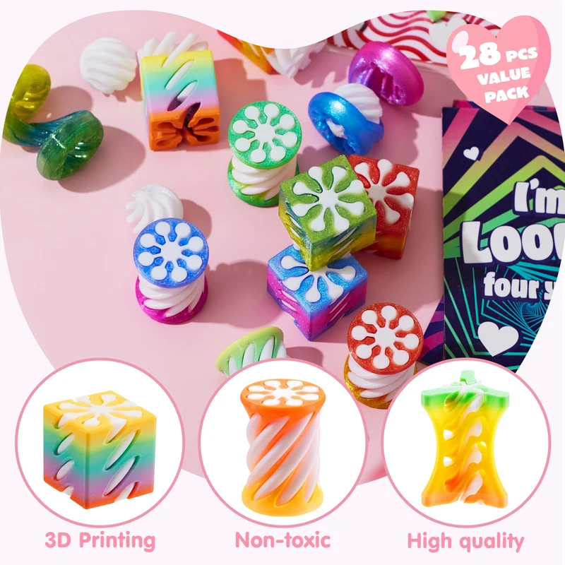 28 Pcs Valentines Day Gift Impossible Spiral Cone Fidget Toy with Valentine Cards