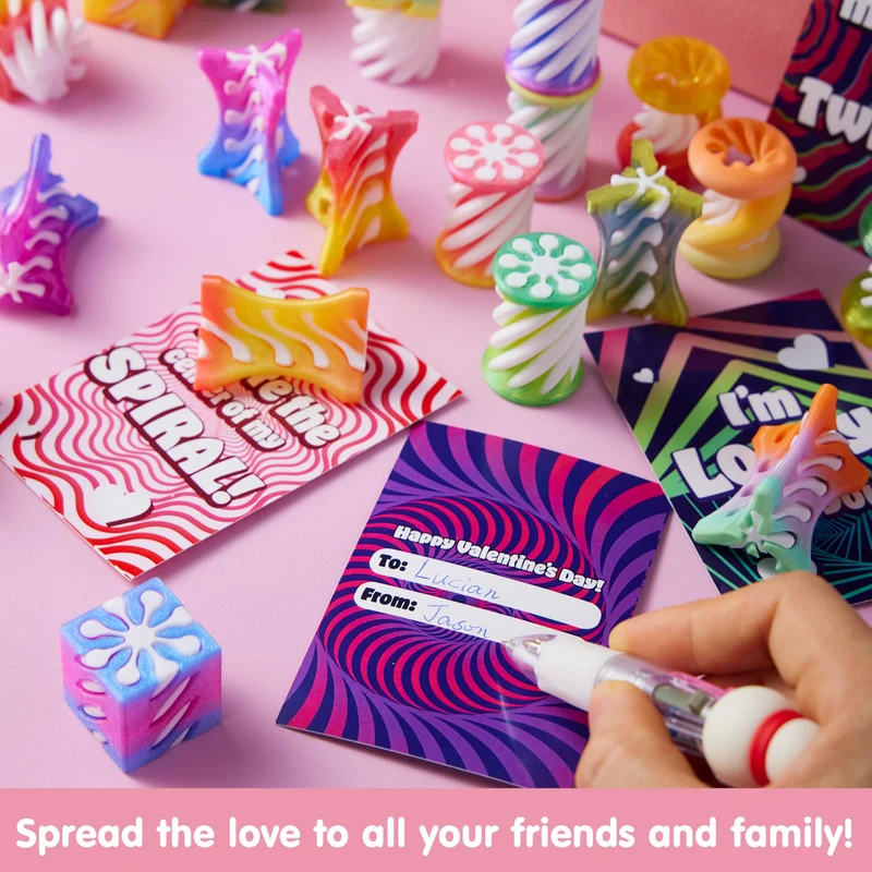 28 Pcs Valentines Day Gift Impossible Spiral Cone Fidget Toy with Valentine Cards