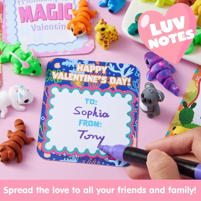 28 Pcs 3D Printed Mini Animals with Valentine Greeting Cards for Kids