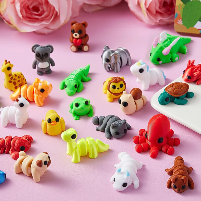 28 Pcs 3D Printed Mini Animals with Valentine Greeting Cards for Kids