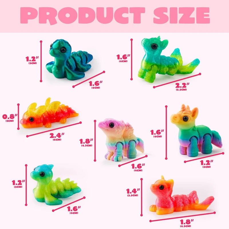 28 Pcs Kids Valentines Day Cards with 3D Printed Mythical Creatures Toys