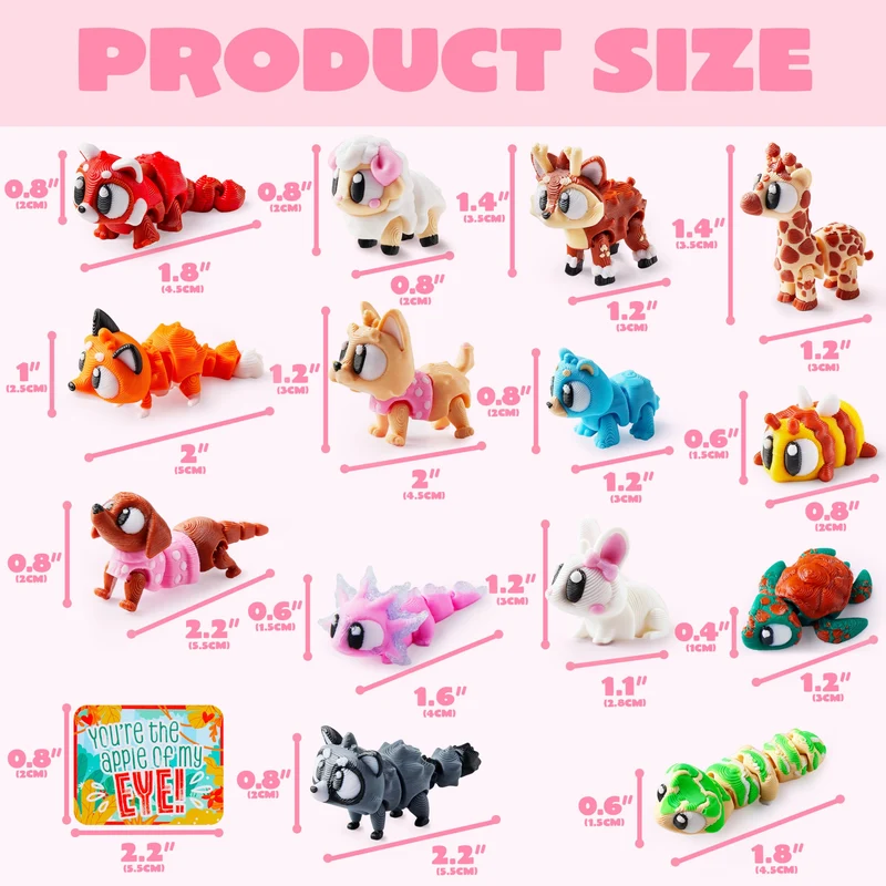 28 Pcs Kids Valentine's Day Cards with 3D Printed Mini Big Eyes Toys