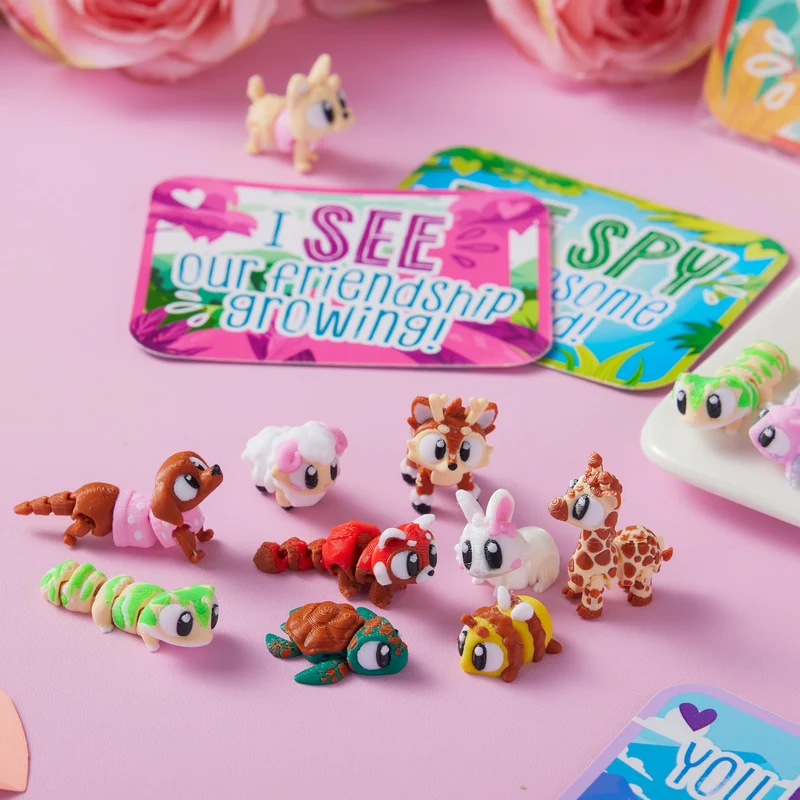 28 Pcs Kids Valentine's Day Cards with 3D Printed Mini Big Eyes Toys
