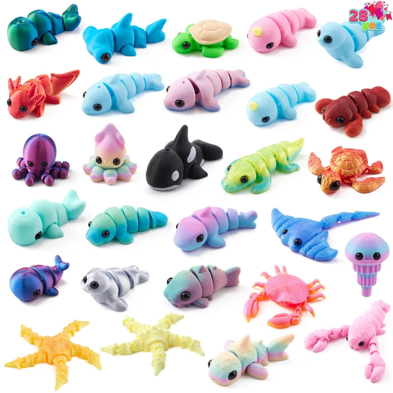 28PCS Valentines Day Gift Cards with 3D Printed Ocean Animals for Kids