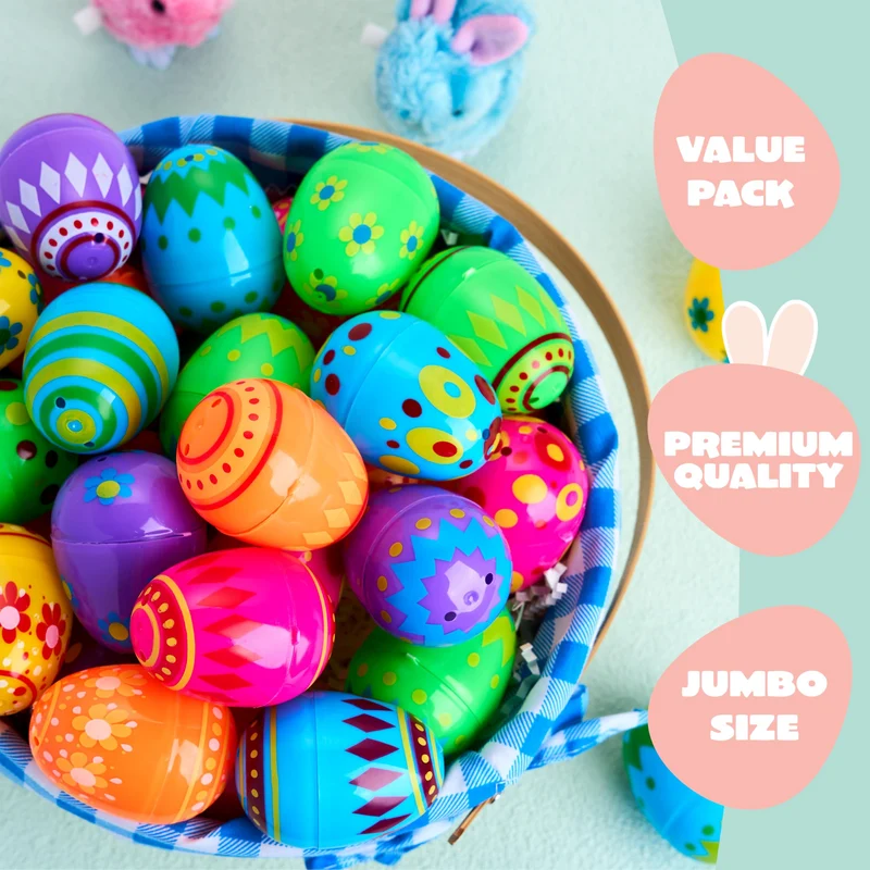 50 Pcs Plastic Printed Bright Easter Eggs for Easter Hunt