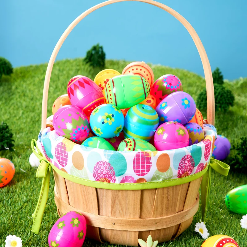 50 Pcs Plastic Printed Bright Easter Eggs for Easter Hunt