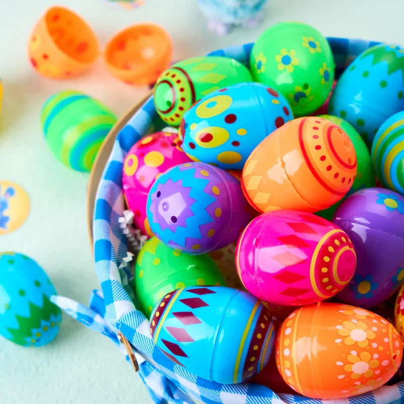 50 Pcs Plastic Printed Bright Easter Eggs for Easter Hunt