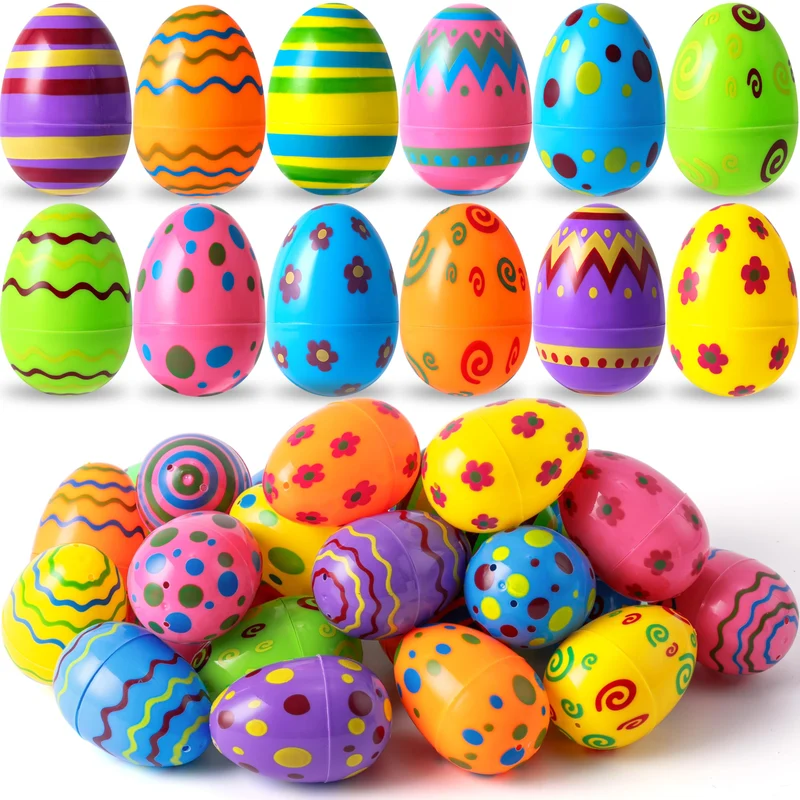 36 PCs Plastic Printed Bright Easter Eggs 3.15'' Tall
