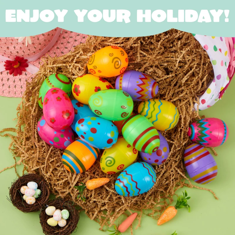 36 PCs Plastic Printed Bright Easter Eggs 3.15'' Tall