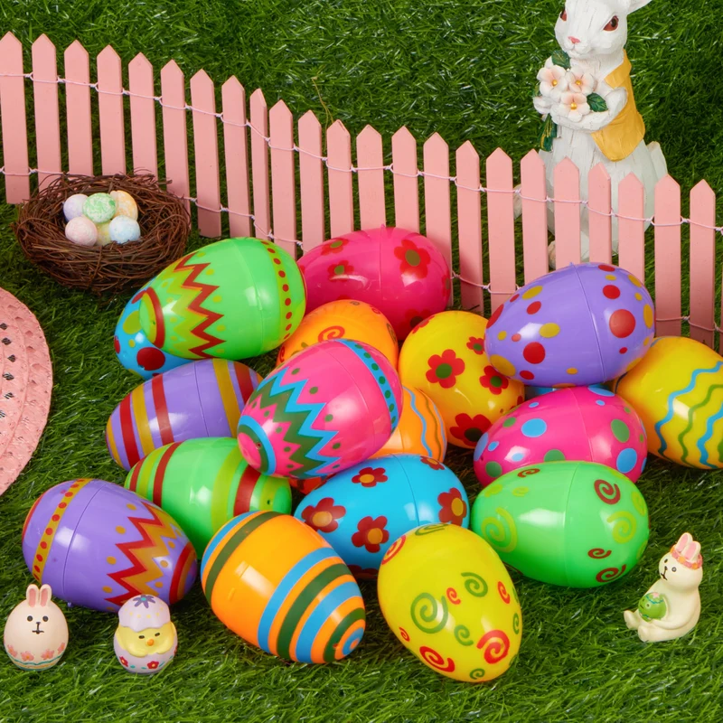 36 PCs Plastic Printed Bright Easter Eggs 3.15'' Tall