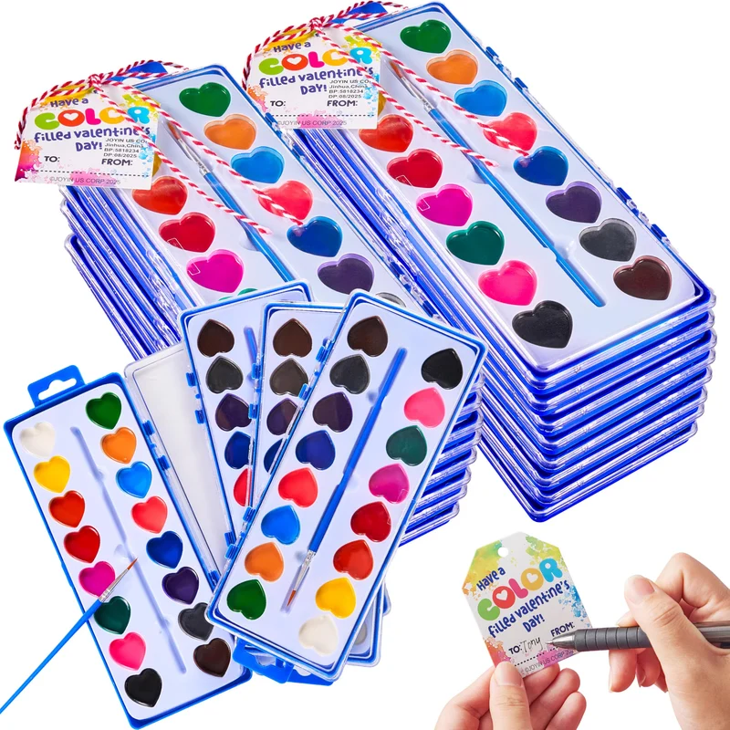 24 Pcs Valentine’s Day Heart-Shaped Watercolor Paints