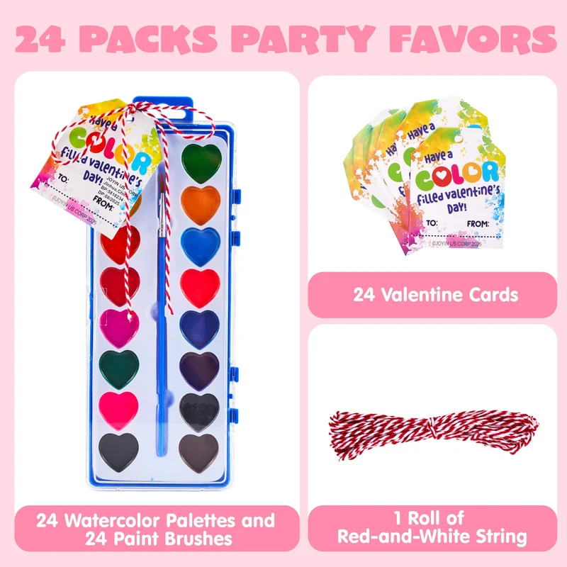 24 Pcs Valentine’s Day Heart-Shaped Watercolor Paints