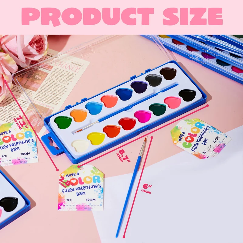 24 Pcs Valentine’s Day Heart-Shaped Watercolor Paints