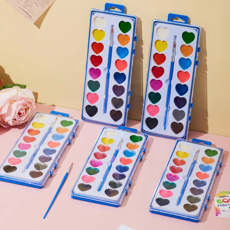 24 Pcs Valentine’s Day Heart-Shaped Watercolor Paints