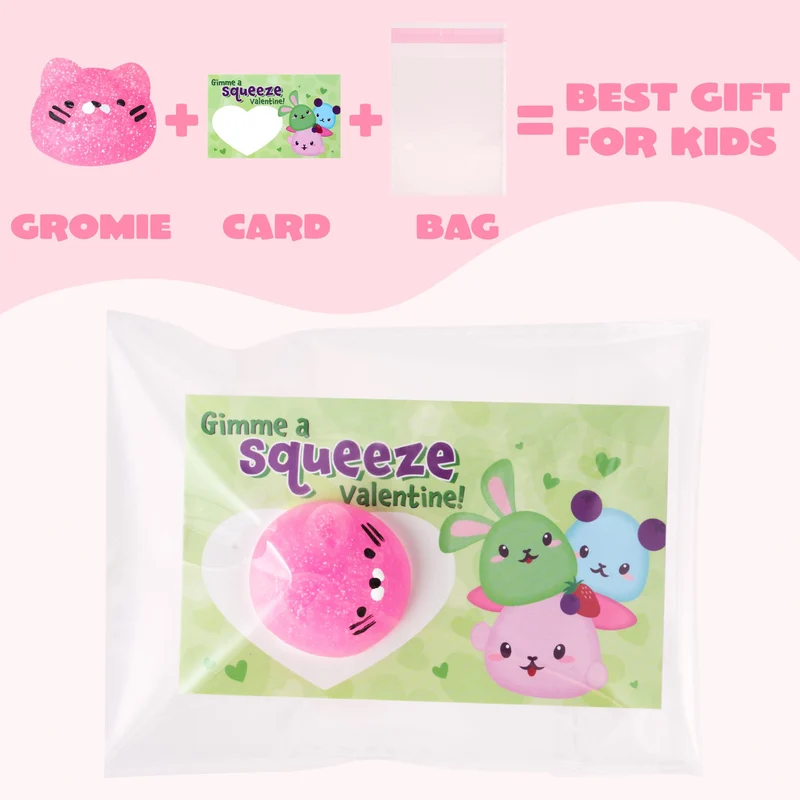 JOYIN 28 Packs Valentines Day Party Cute Mochi Squishy Toy with Valentines Day Cards for Kids