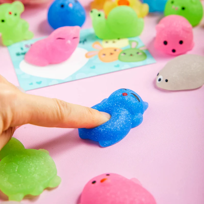 JOYIN 28 Packs Valentines Day Party Cute Mochi Squishy Toy with Valentines Day Cards for Kids
