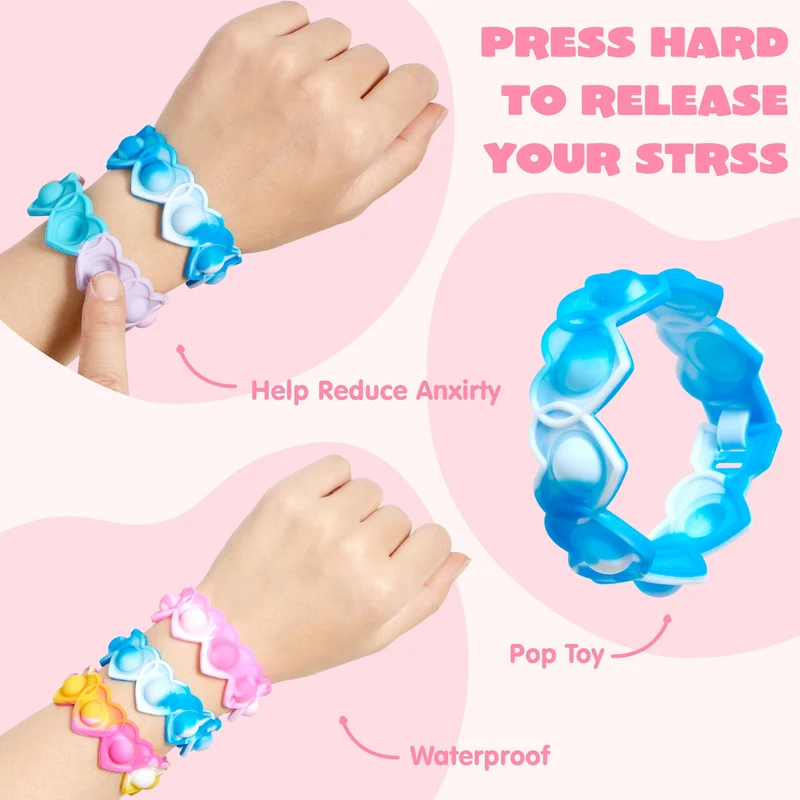 JOYIN 28 PCS Valentine's Day Stress Relief Pop Bubble Fidget Toys with Heart Pop Fidget Bracelets
