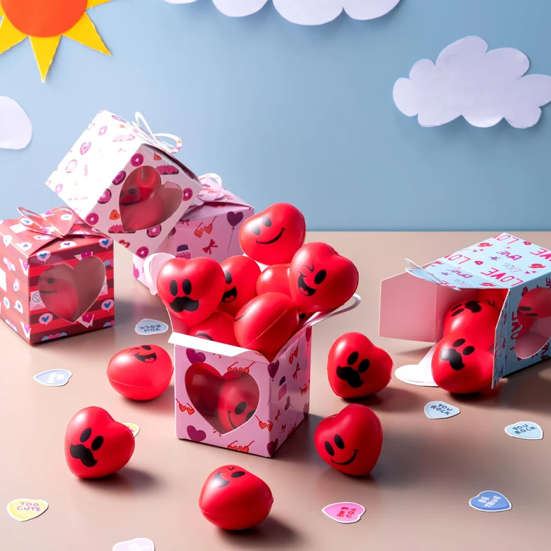 JOYIN 28 Packs Valentine Heart Stress Balls Smile Face Squishy Toys with Valentine Themed Gift Box