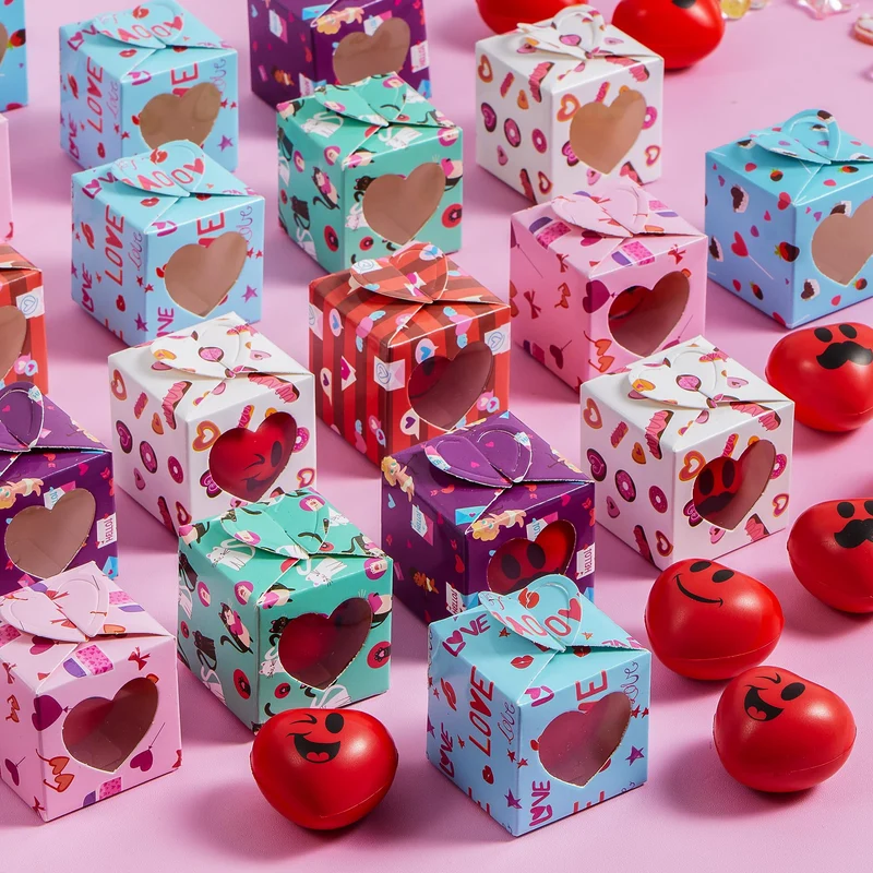 JOYIN 28 Packs Valentine Heart Stress Balls Smile Face Squishy Toys with Valentine Themed Gift Box