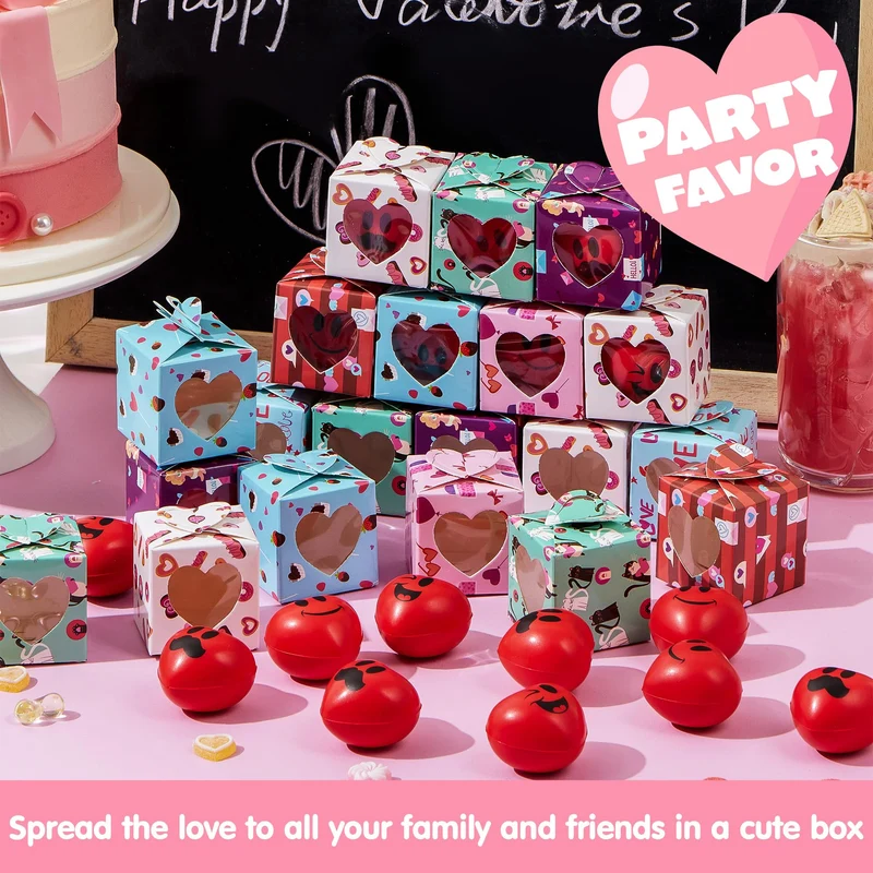 JOYIN 28 Packs Valentine Heart Stress Balls Smile Face Squishy Toys with Valentine Themed Gift Box