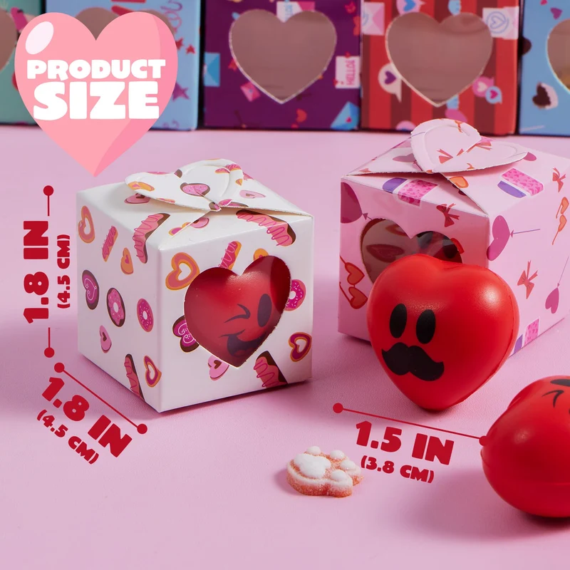 JOYIN 28 Packs Valentine Heart Stress Balls Smile Face Squishy Toys with Valentine Themed Gift Box