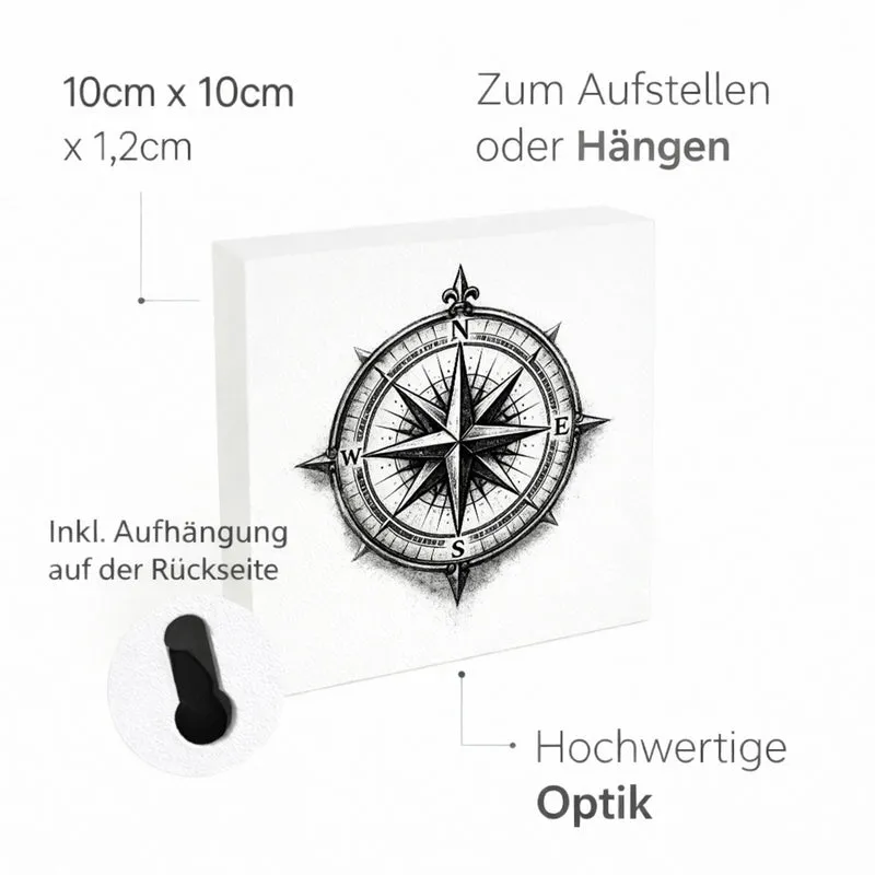 See Geflüster Kompassrose Holzbild in 10x10 cm zum Stellen oder Aufhängen