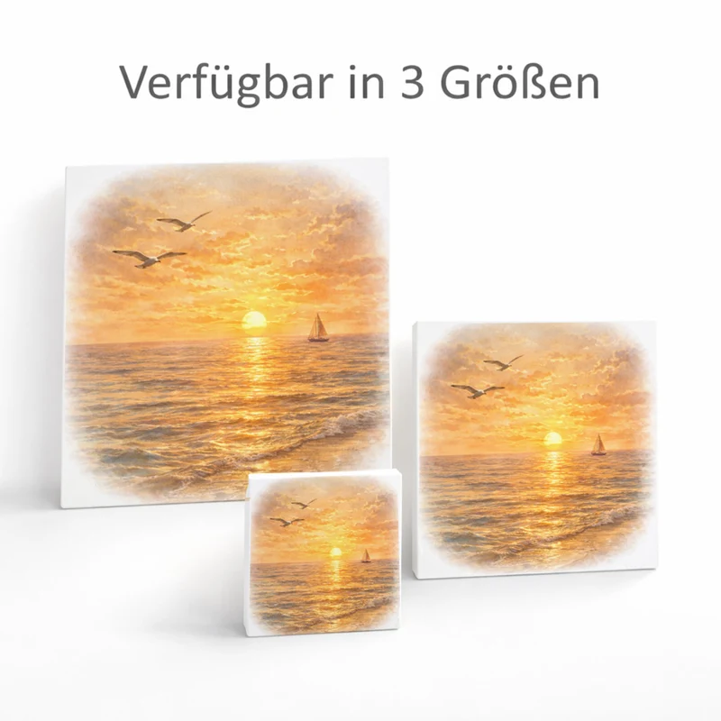 Sonnenuntergang Idylle Meer Sonnenuntergang Holzbild in 10x10 cm zum Stellen oder Aufhängen