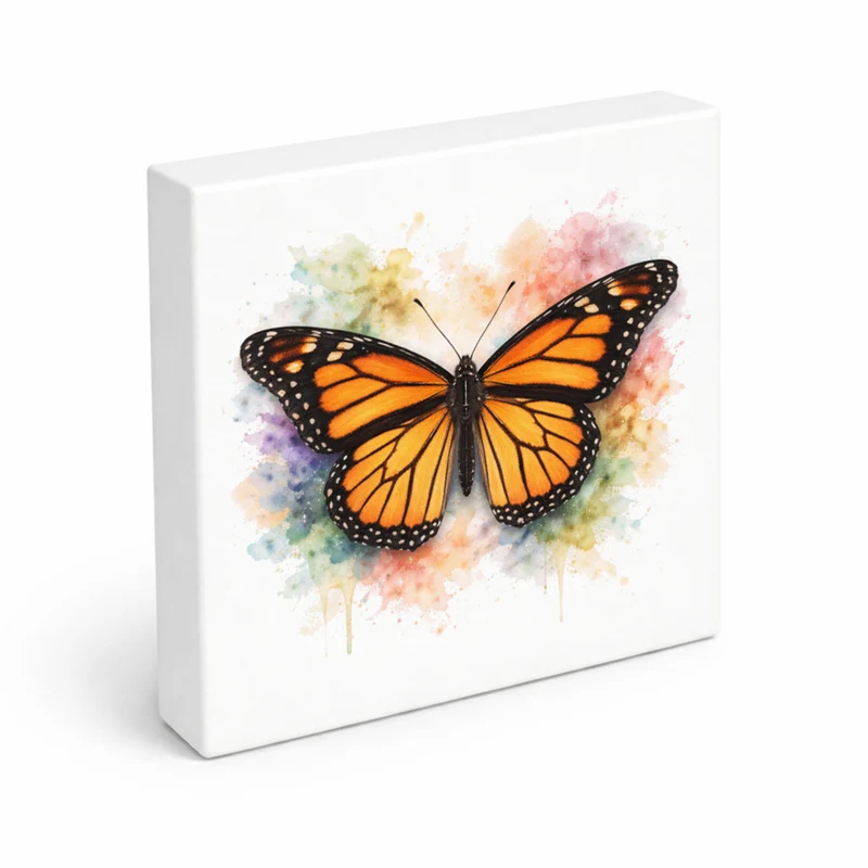 Schmetterlingszauber Monarchfalter Holzbild in 10x10 cm zum Stellen oder Aufhängen