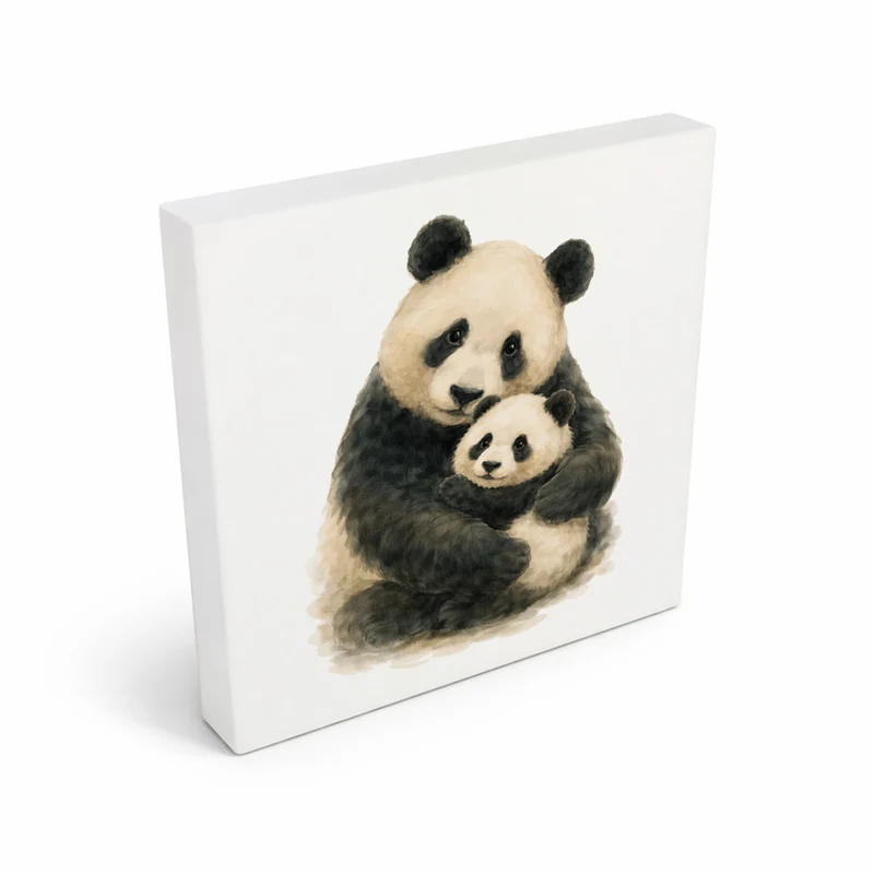 Pandaglück Panda Muttertier Holzbild in 10x10 cm zum Stellen oder Aufhängen