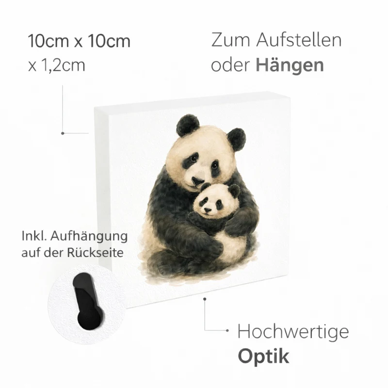 Pandaglück Panda Muttertier Holzbild in 10x10 cm zum Stellen oder Aufhängen