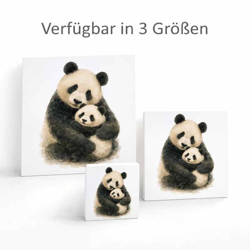 Pandaglück Panda Muttertier Holzbild in 10x10 cm zum Stellen oder Aufhängen