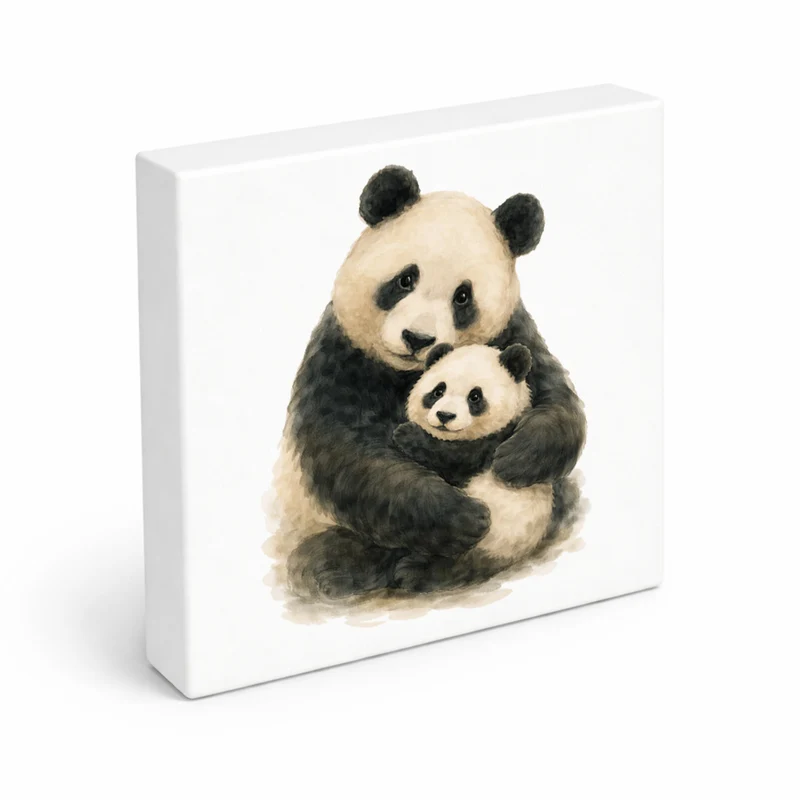 Pandaglück Panda Muttertier Holzbild in 10x10 cm zum Stellen oder Aufhängen
